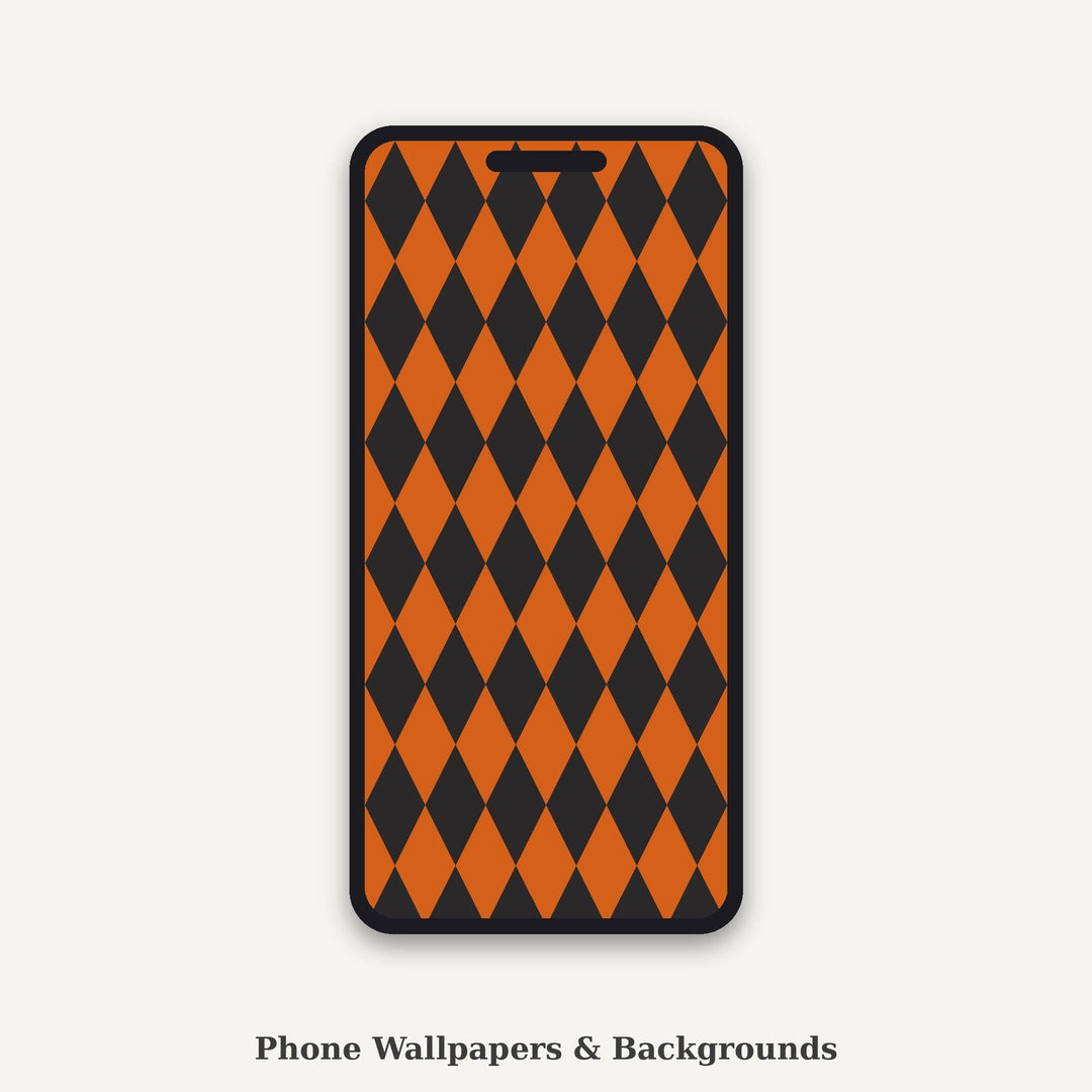Pumpkin Row Harlequin Seamless Pattern | Orange Charcoal Diamonds (Digital Download)