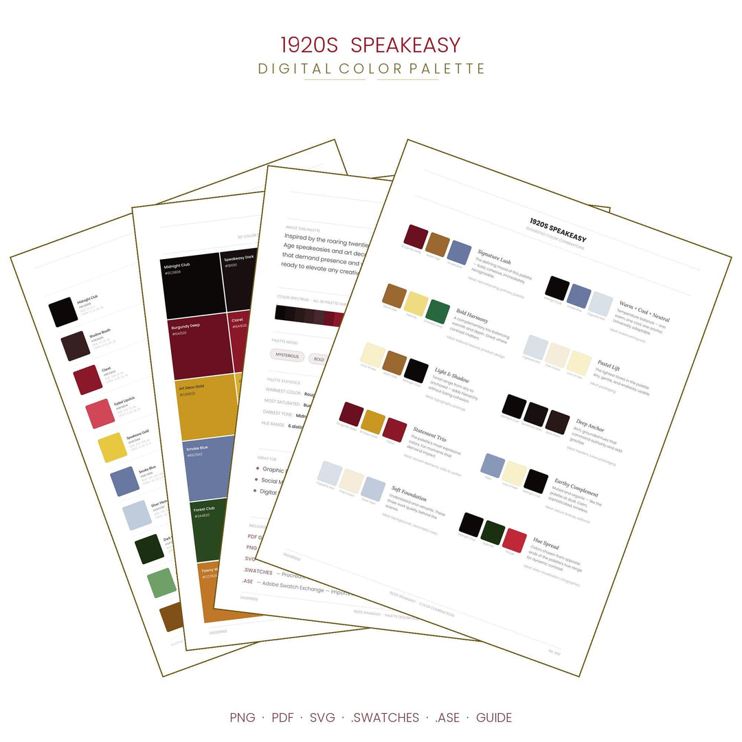 1920s Speakeasy Color Palette | 30 Procreate Swatches, HEX RGB CMYK (Digital Download)