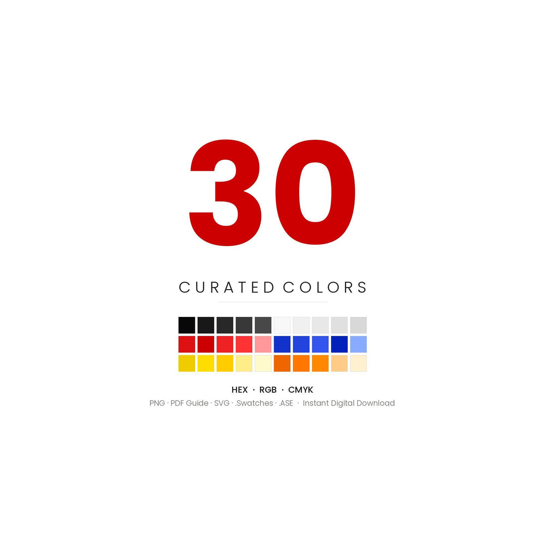 1960s Mod Color Palette | 30 Colors | Hex RGB CMYK | Color Guide | Procreate Swatches + ASE | Digital Download