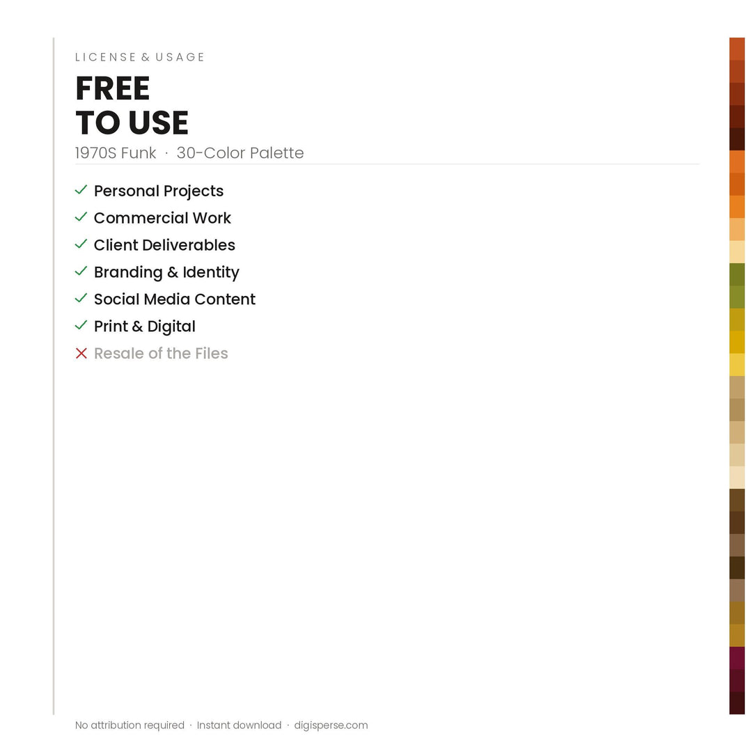 1970s Funk Color Palette | 30 Colors | Hex RGB CMYK | Color Guide | Procreate Swatches + ASE | Digital Download