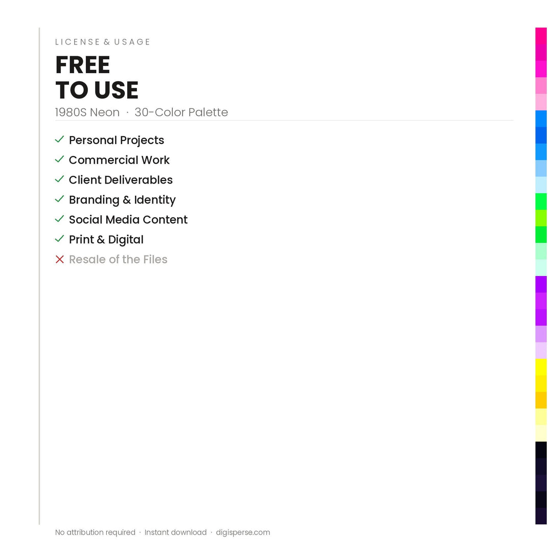 1980s Neon Color Palette | 30 Hex RGB CMYK Swatches (Digital Download)