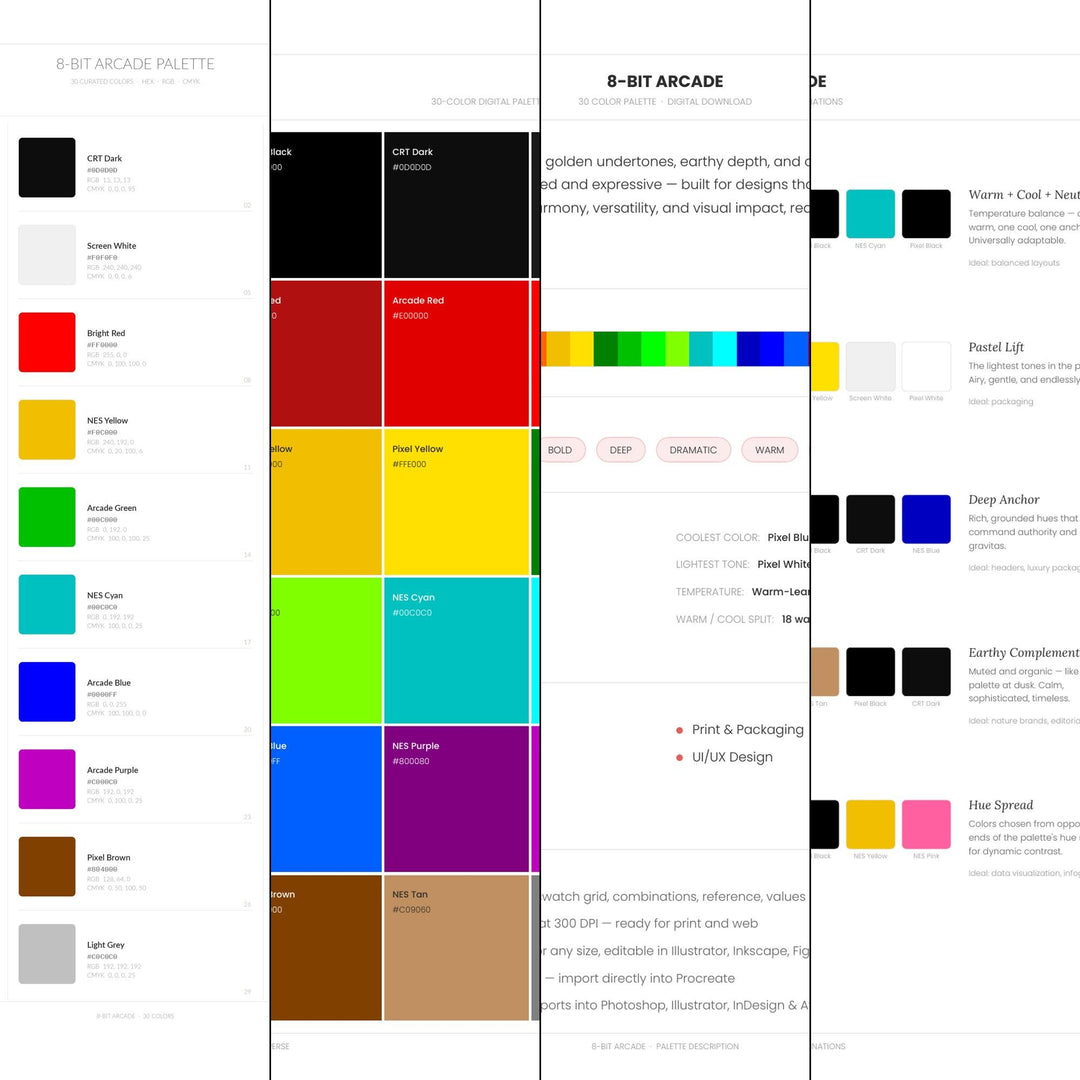 8-Bit Arcade Color Palette | Procreate, ASE Swatches (Digital Download)