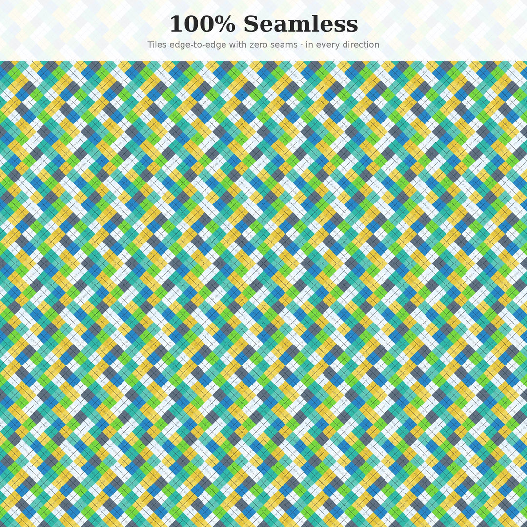Clarity Argyle Seamless Pattern | Multi-Color Repeating Fabric Design (Digital Download)