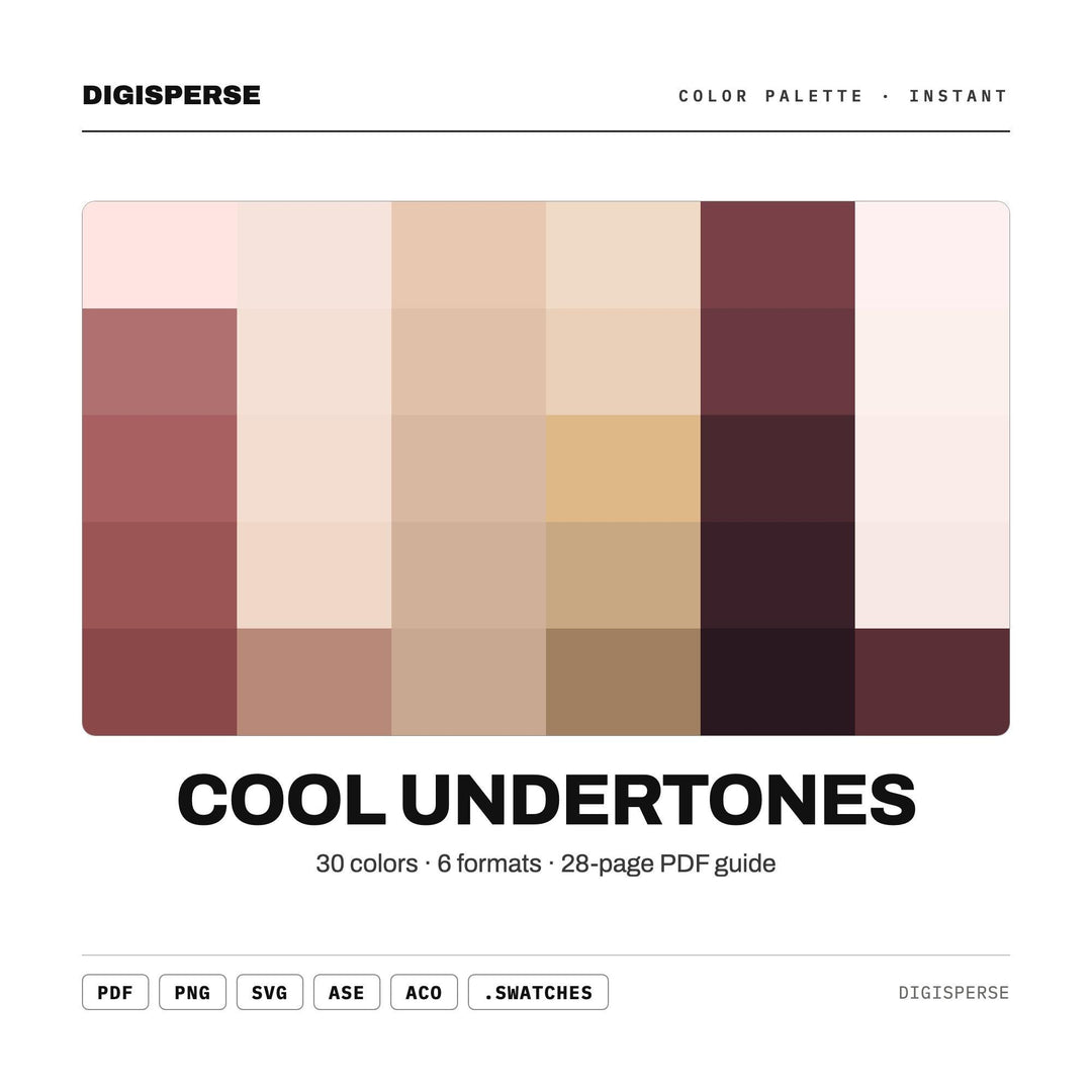 Cool Undertones Color Palette | 30 Colors | Hex RGB CMYK | Procreate Swatches + ASE | Digital Download