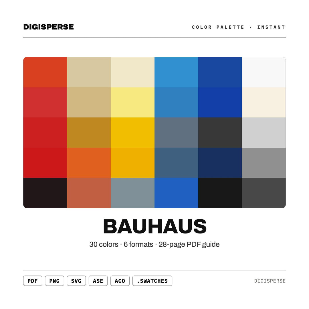 Bauhaus Color Palette | 30 Colors | Hex RGB CMYK | Color Guide | Procreate Swatches + ASE | Digital Download