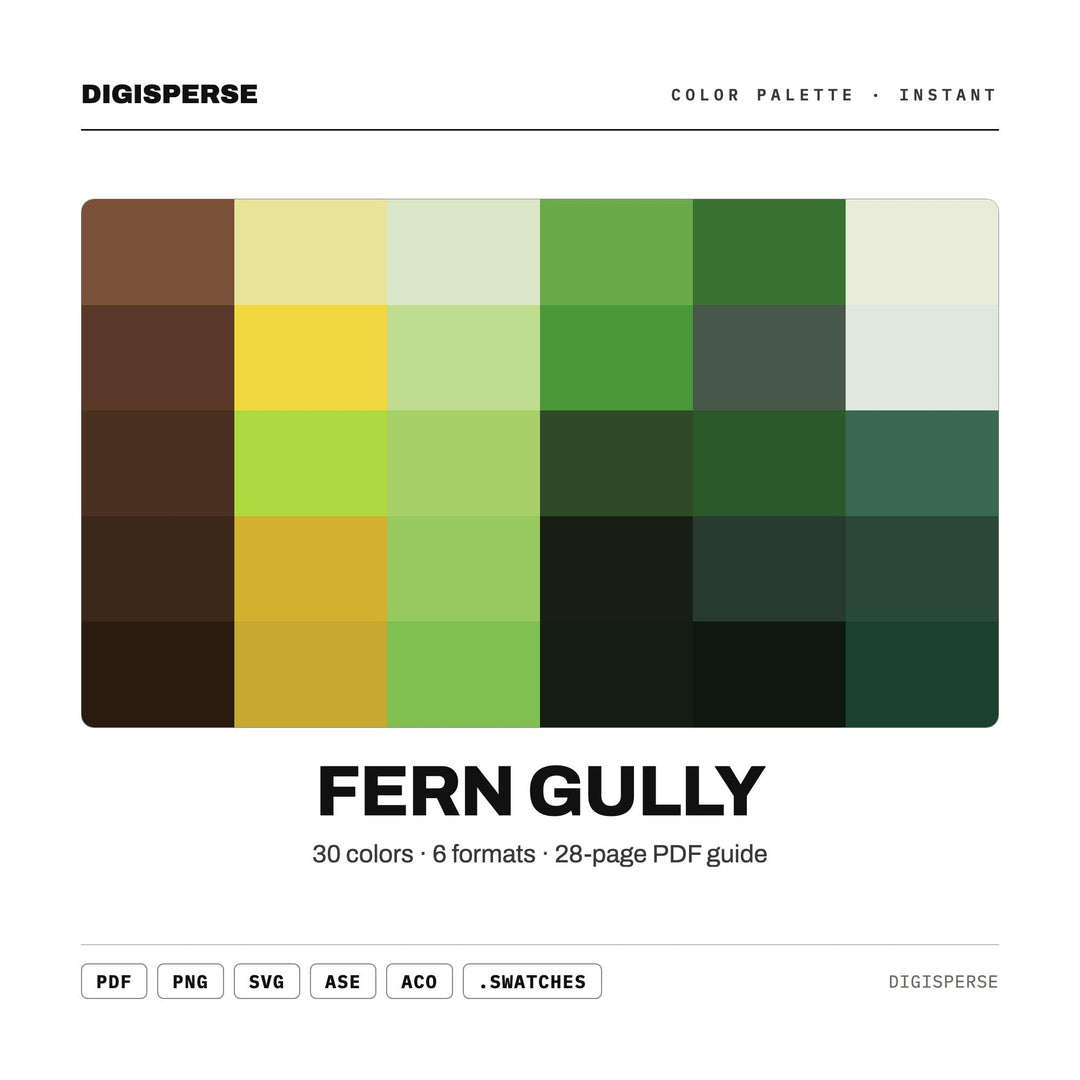 Fern Gully Color Palette | 30 Nature Hues, Procreate, ASE (Digital Download)