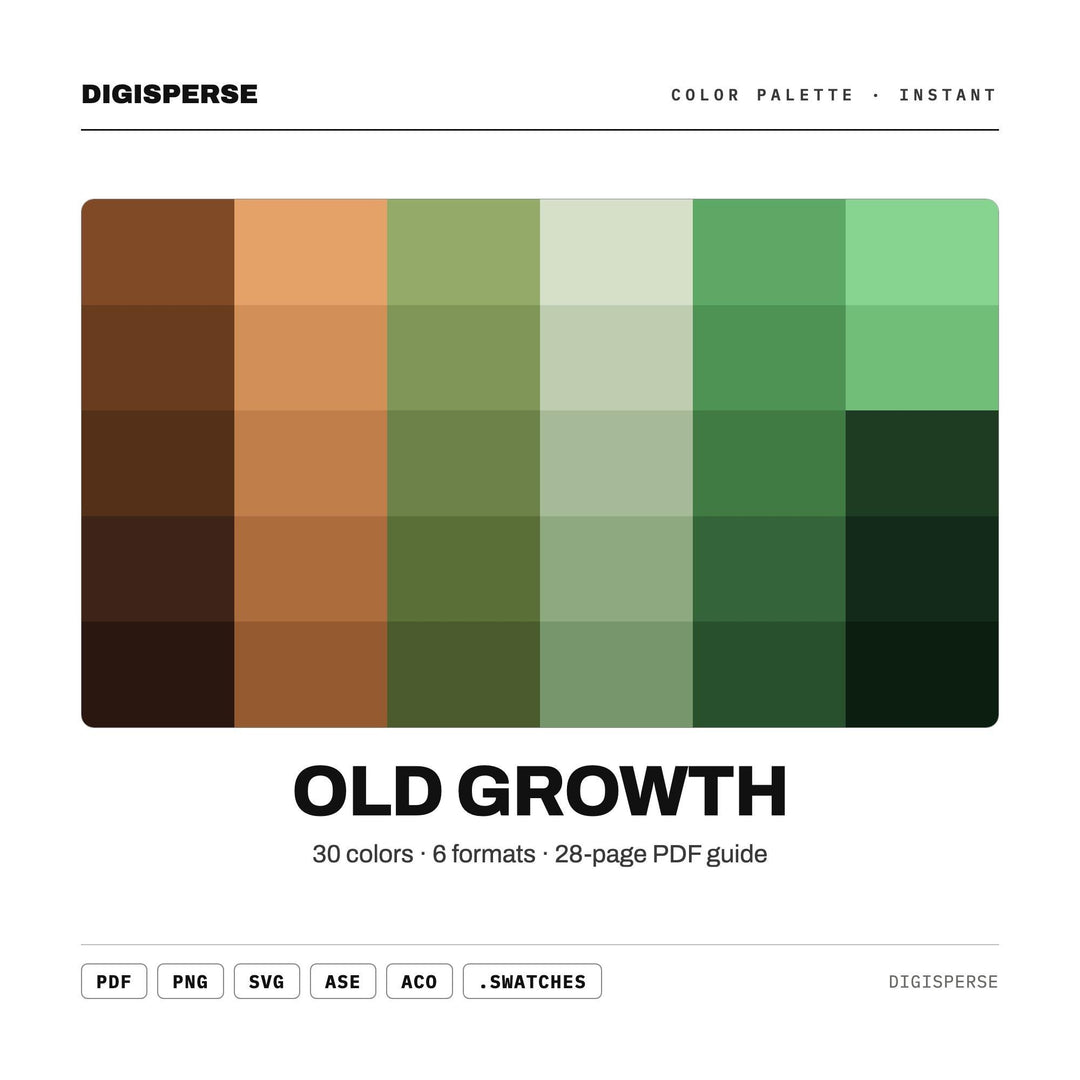 Old Growth Color Palette | 30 Forest, Earth Tones | Procreate, Adobe Swatches (Digital Download)