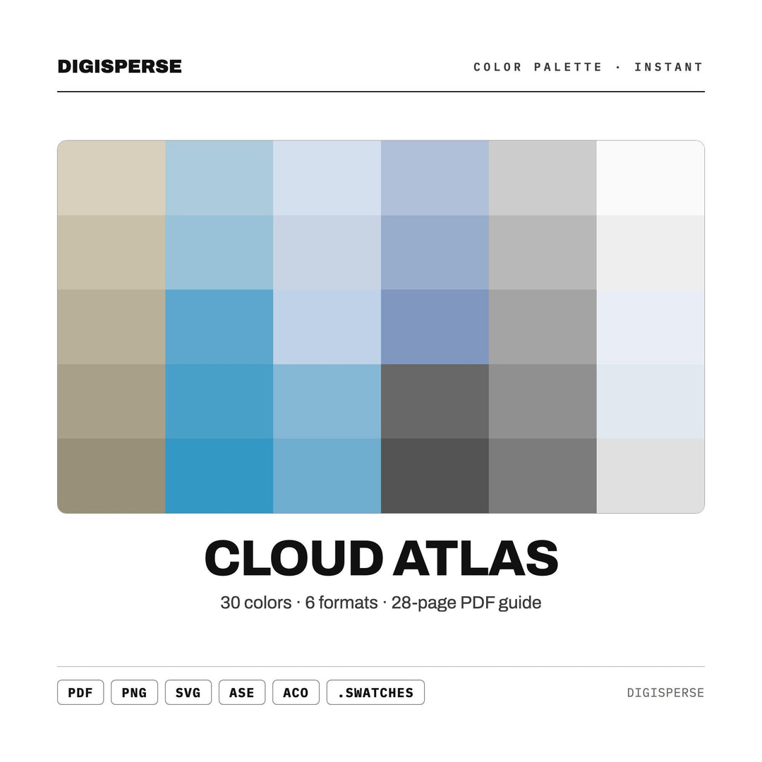 Cloud Atlas Color Palette | 30 Sky Tones, Procreate, ASE (Digital Download)