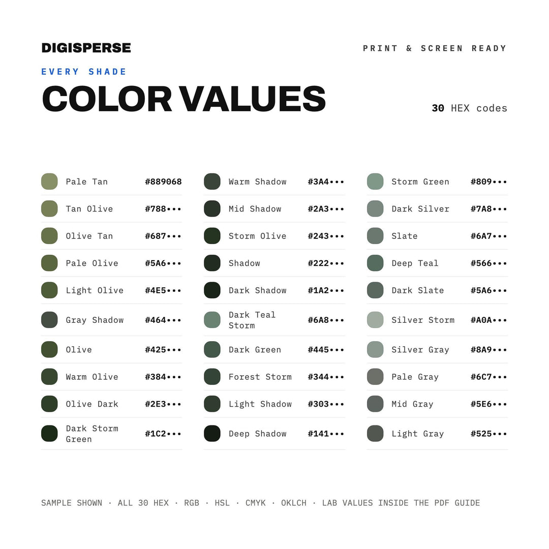 Cyclone Color Palette | 30 Colors | Hex RGB CMYK | Color Guide | Procreate Swatches + ASE | Digital Download