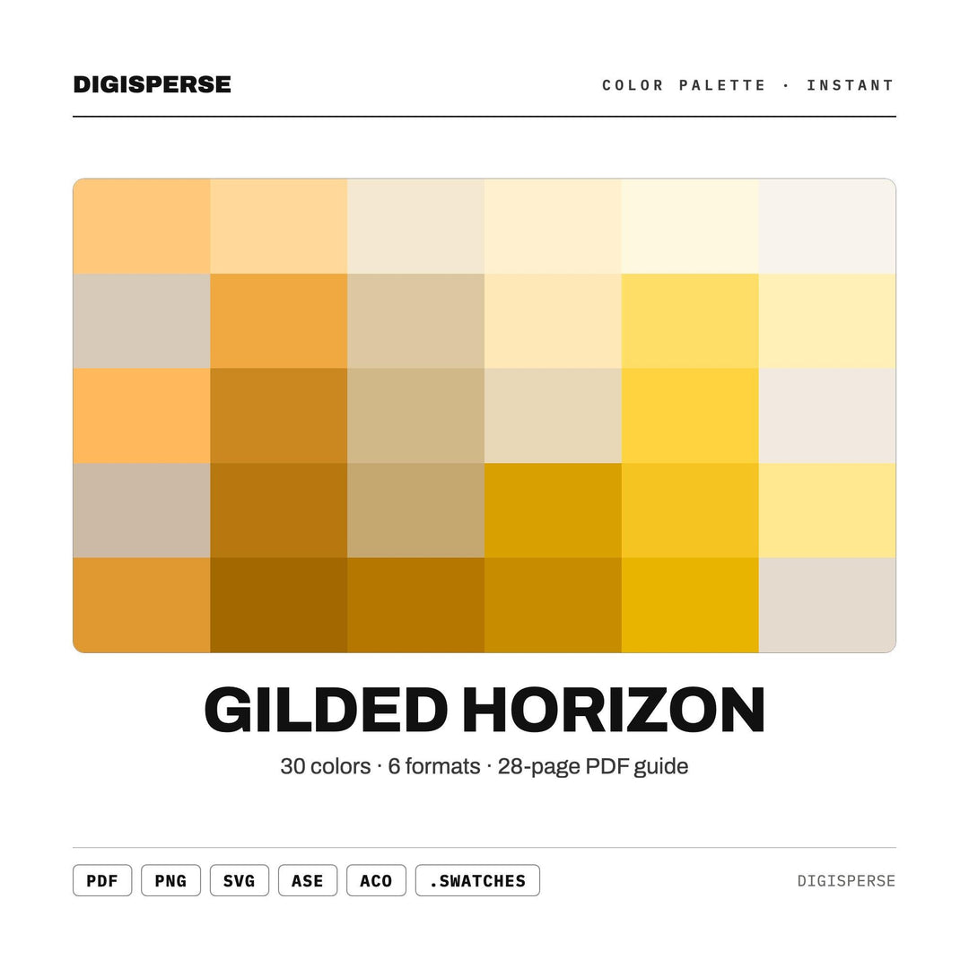 Gilded Horizon Color Palette | 30 Colors | Hex RGB CMYK | Color Guide | Procreate Swatches + ASE | Digital Download