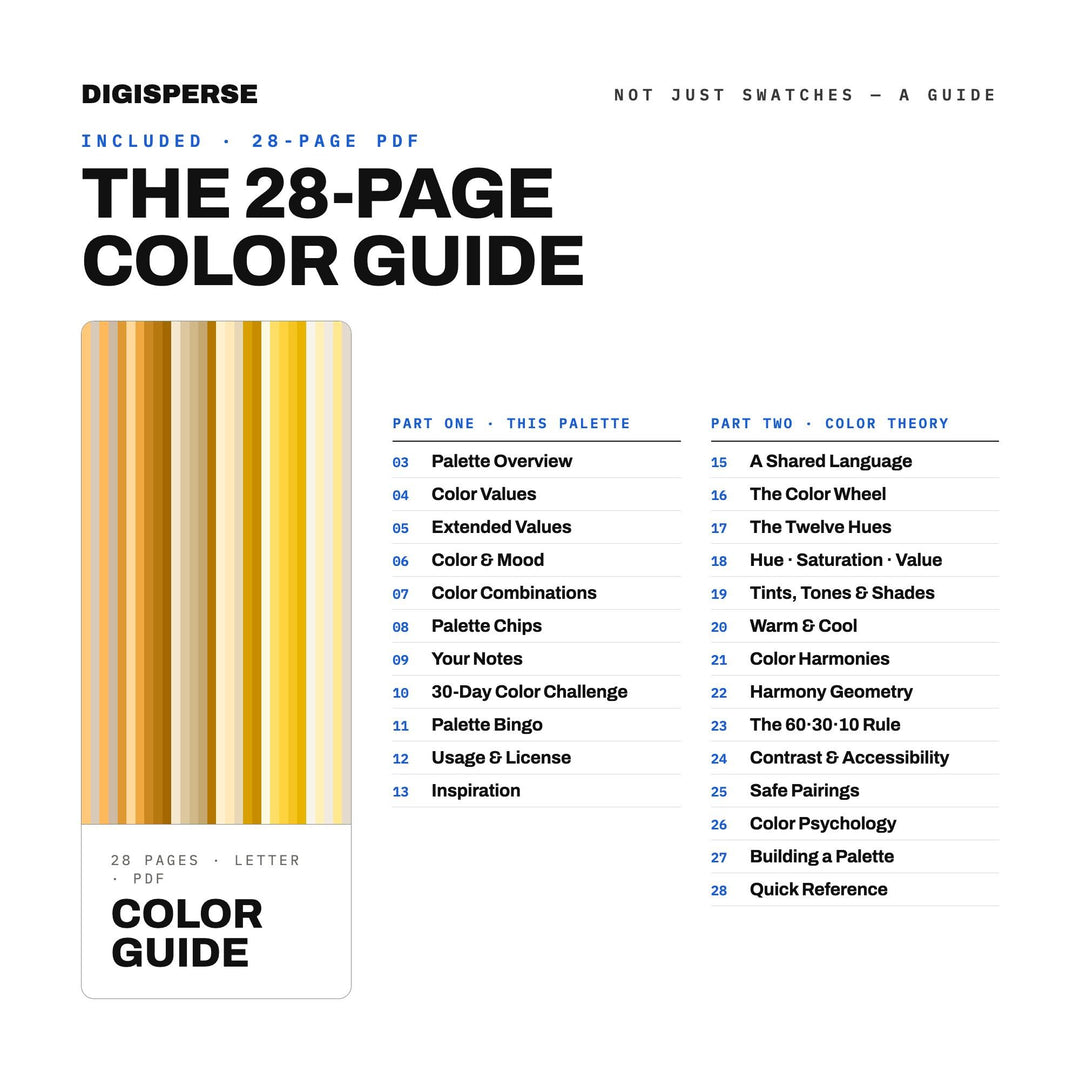 Gilded Horizon Color Palette | 30 Colors | Hex RGB CMYK | Color Guide | Procreate Swatches + ASE | Digital Download