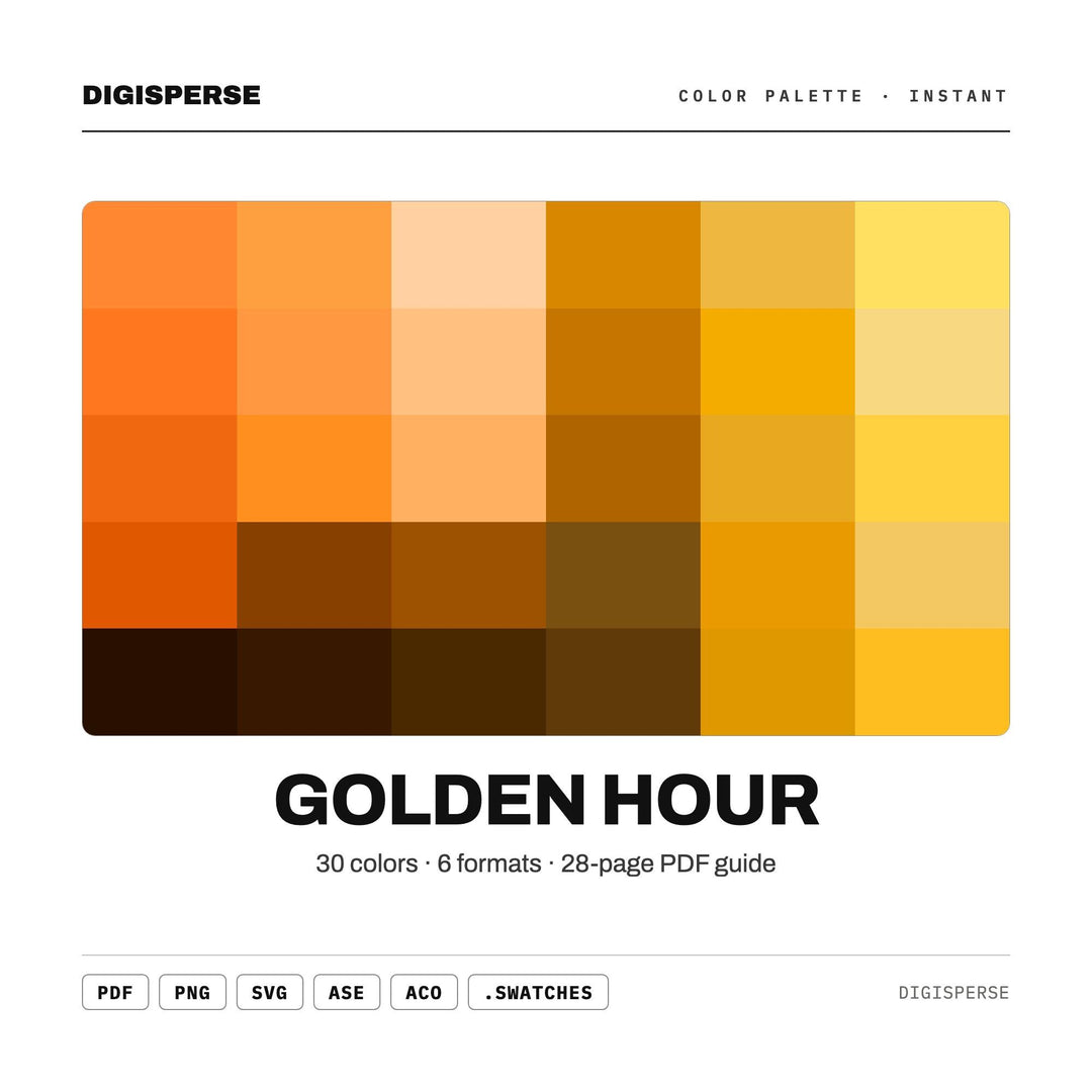 Golden Hour Color Palette | 30 Procreate Swatches, HEX, RGB, CMYK (Digital Download)