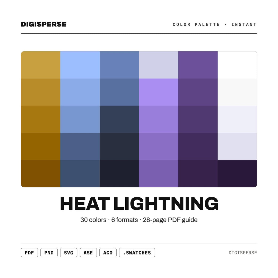 Heat Lightning Color Palette | 30 Colors | Hex RGB CMYK | Color Guide | Procreate Swatches + ASE | Digital Download