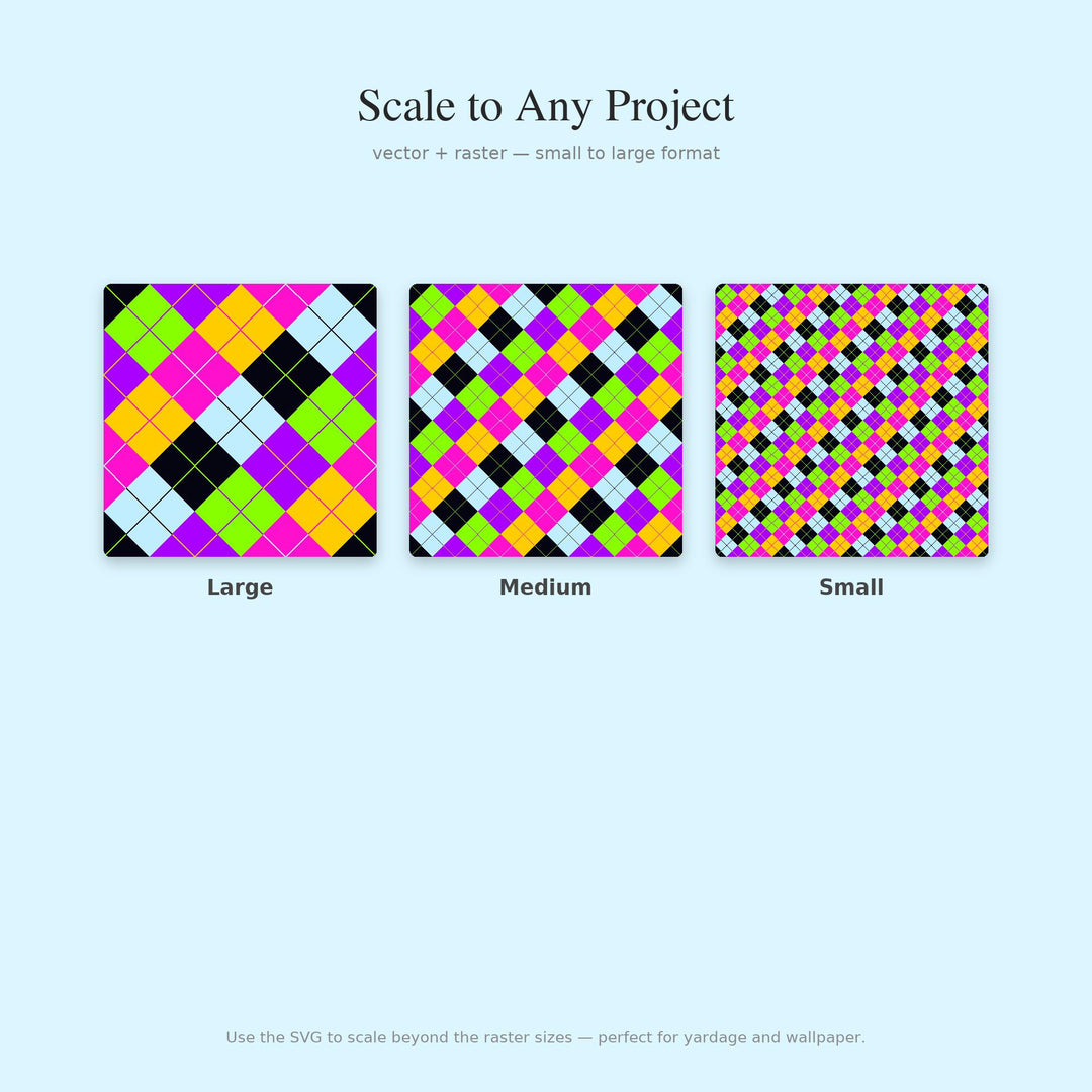 Bright Synthwave Argyle Digital Paper for Y2K Craft Projects, Seamless Electric Diamond Grid for Fabric and Party Printables