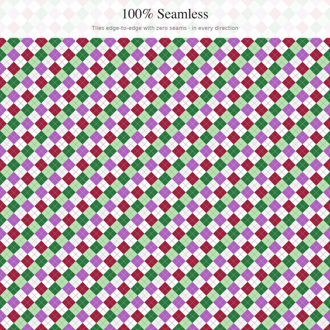 Alexandrite Argyle Digital Paper for Jewel Tone Crafts, Seamless Gemstone Diamond Check for Fabric Printing and Scrapbooking