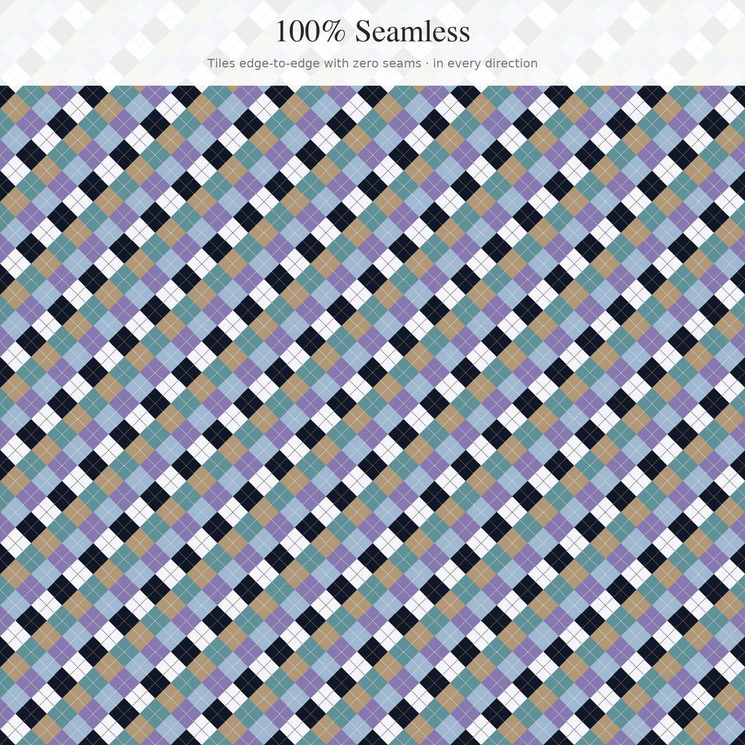 Ambient Electronic Argyle Digital Paper for Modern Craft Projects, Seamless Synth Diamond Check for Fabric and Scrapbooking