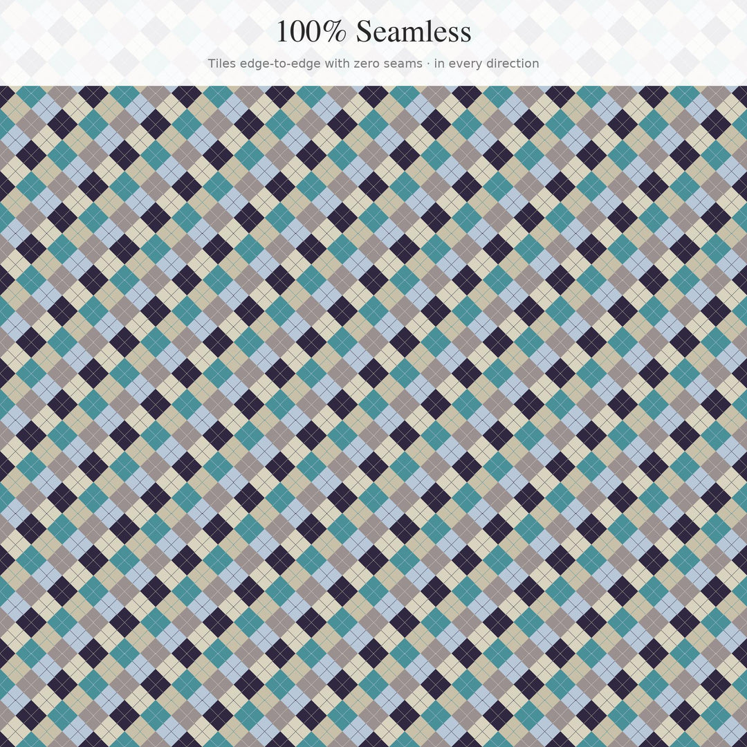 Winter Wildflower Argyle Digital Paper for Cozy Sewing Projects, Seamless Icy Floral Diamond Check for Fabric and Scrapbooking