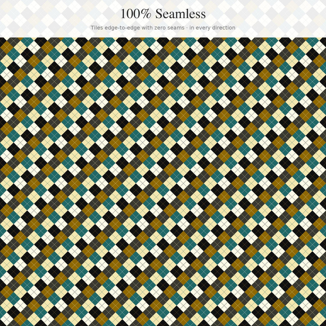 Art Deco Gold Argyle Digital Paper for Gatsby Party Crafts, Seamless Glam Diamond Check for Fabric, Scrapbooking and Gift Wrap