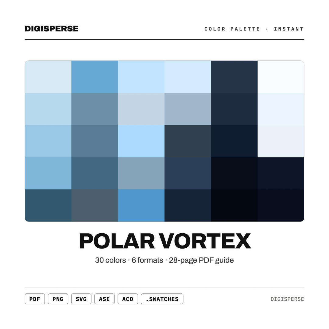 Polar Vortex Color Palette | 30 Colors | Hex RGB CMYK | Color Guide | Procreate Swatches + ASE | Digital Download