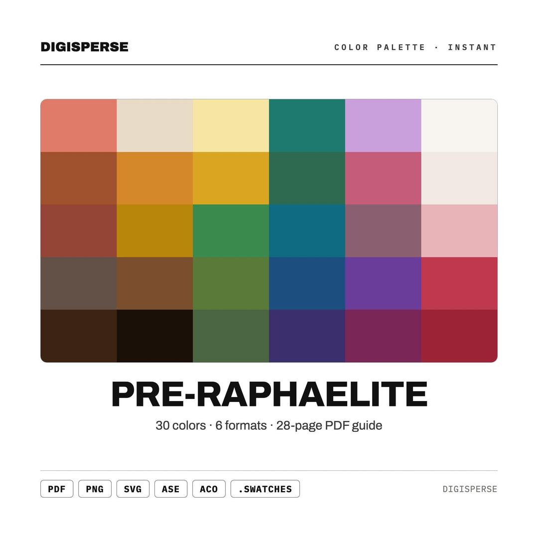 Pre-Raphaelite Color Palette | 30 Procreate Swatches, ASE Guide (Digital Download)