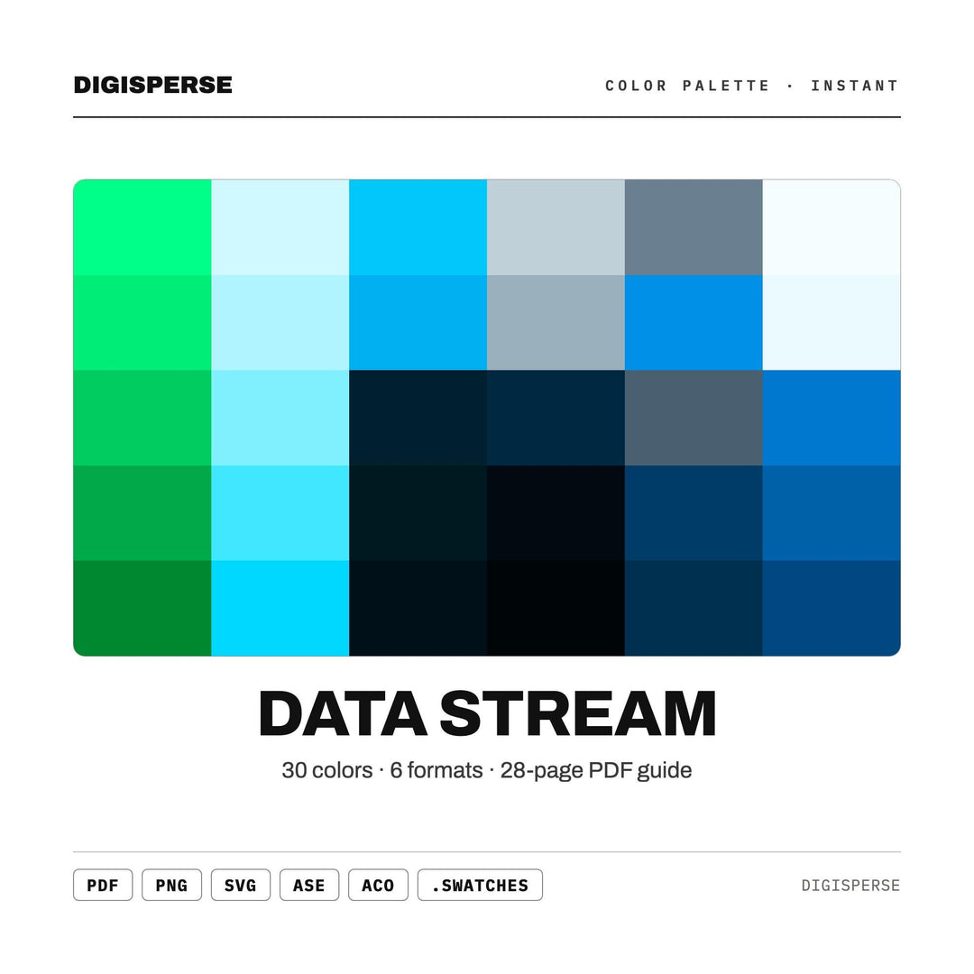 Data Stream Color Palette | 30 Procreate Swatches, ASE Guide (Digital Download)