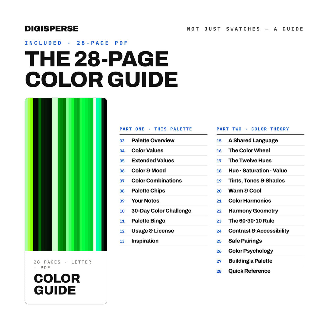 Matrix Green Color Palette | 30 Colors | Hex RGB CMYK | Color Guide | Procreate Swatches + ASE | Digital Download