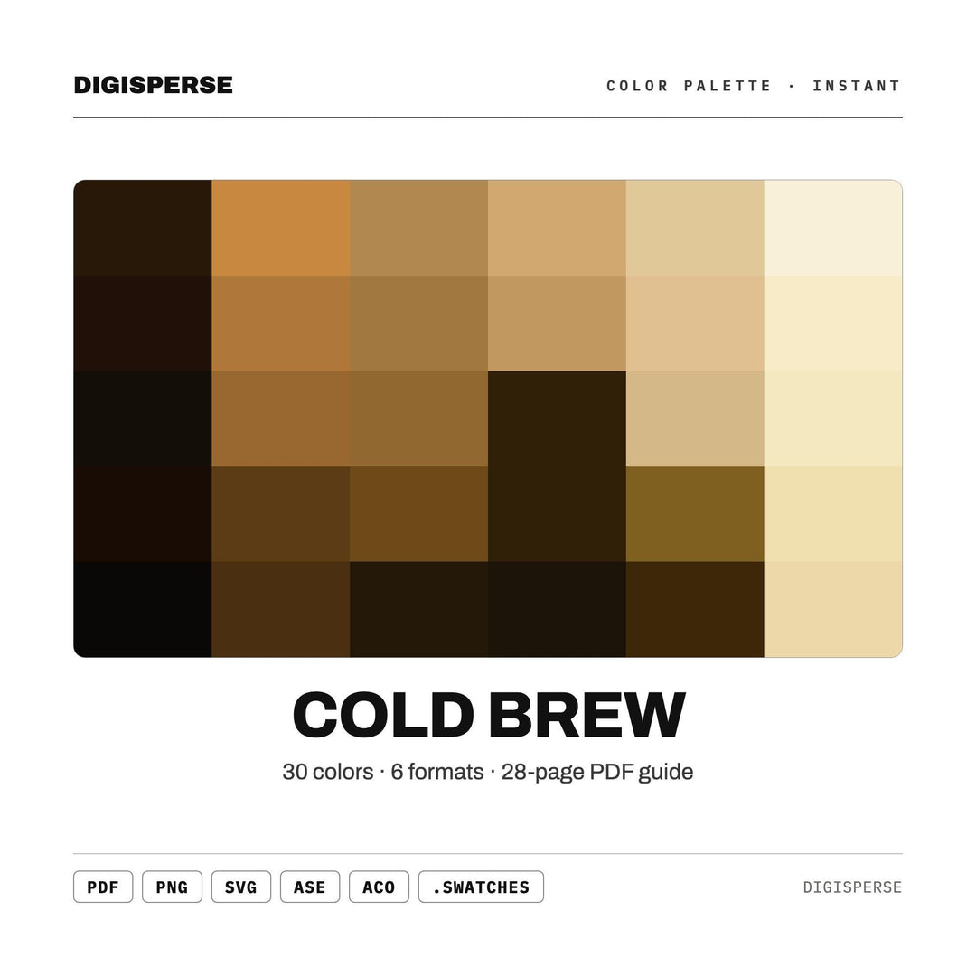 Cold Brew Color Palette | 30 Colors | Hex RGB CMYK | Color Guide | Procreate Swatches + ASE | Digital Download