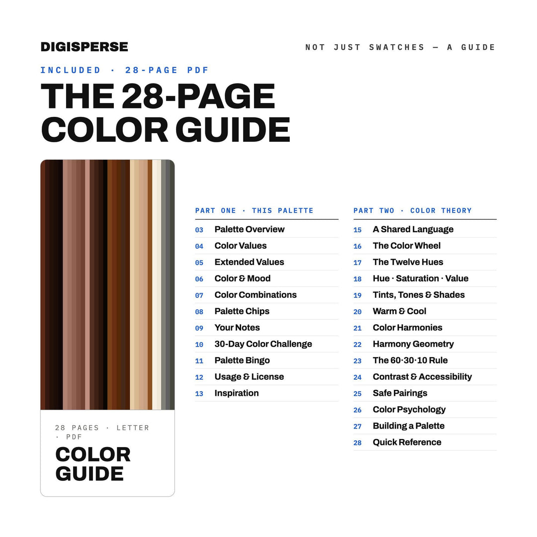 Dark Roast Color Palette | 30 Colors | Hex RGB CMYK | Color Guide | Procreate Swatches + ASE | Digital Download