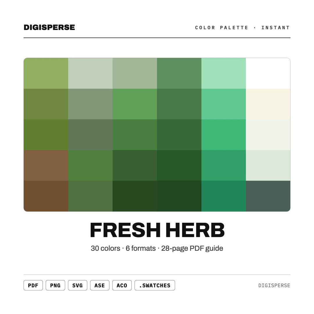 Fresh Herb Color Palette | 30 Procreate Swatches, ASE, PDF Guide (Digital Download)