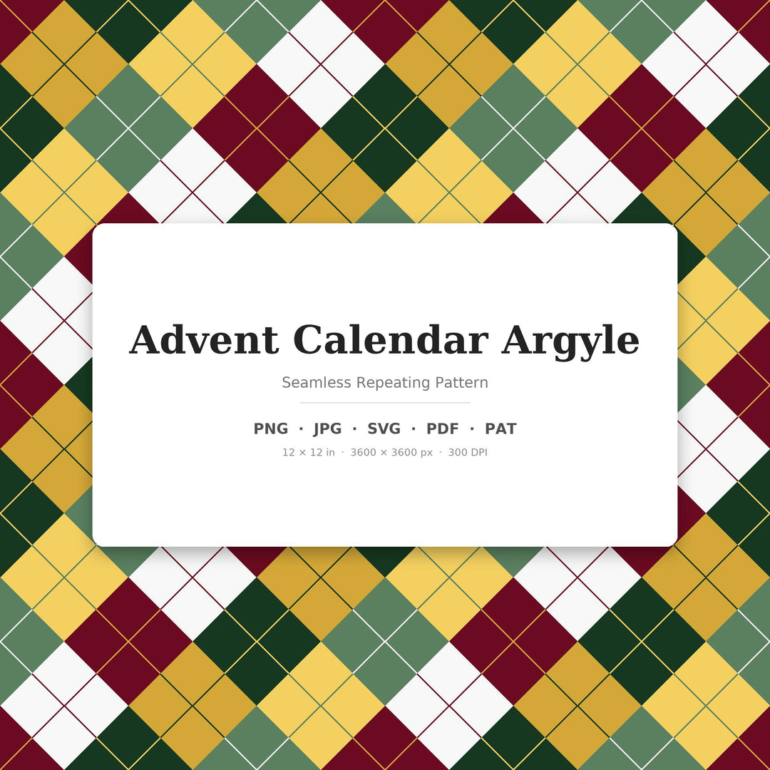 Advent Calendar Argyle Digital Paper for Christmas Craft Projects, Seamless Festive Diamond Grid for Fabric and Scrapbooking