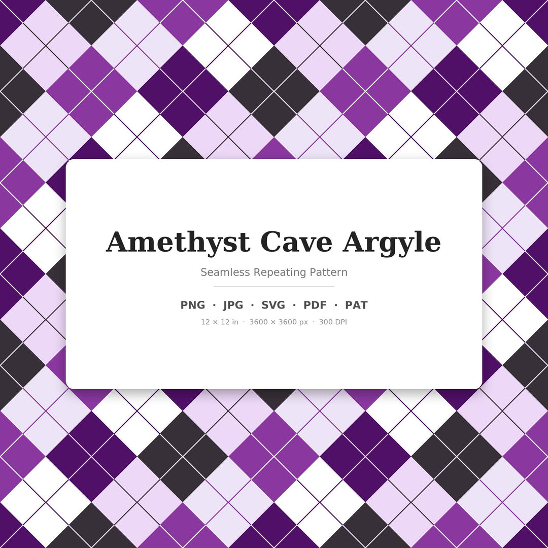 Amethyst Cave Argyle Digital Paper for Crystal Lover Crafts, Seamless Purple Geode Diamond Check for Fabric and Scrapbooking