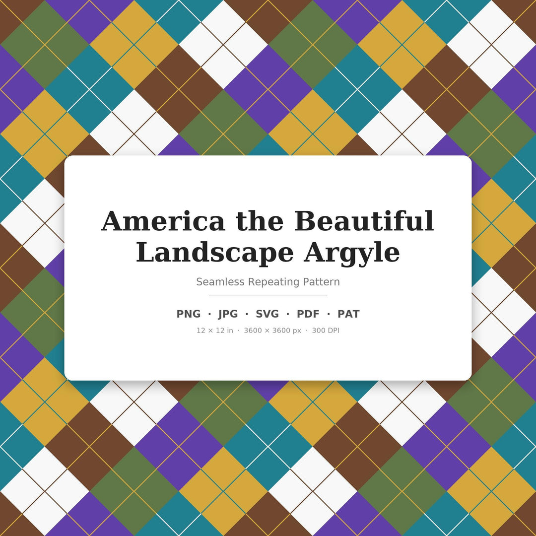 America the Beautiful Argyle Digital Paper for Patriotic Craft Projects, Seamless Landscape Diamond Grid for Fabric and Scrapbooking