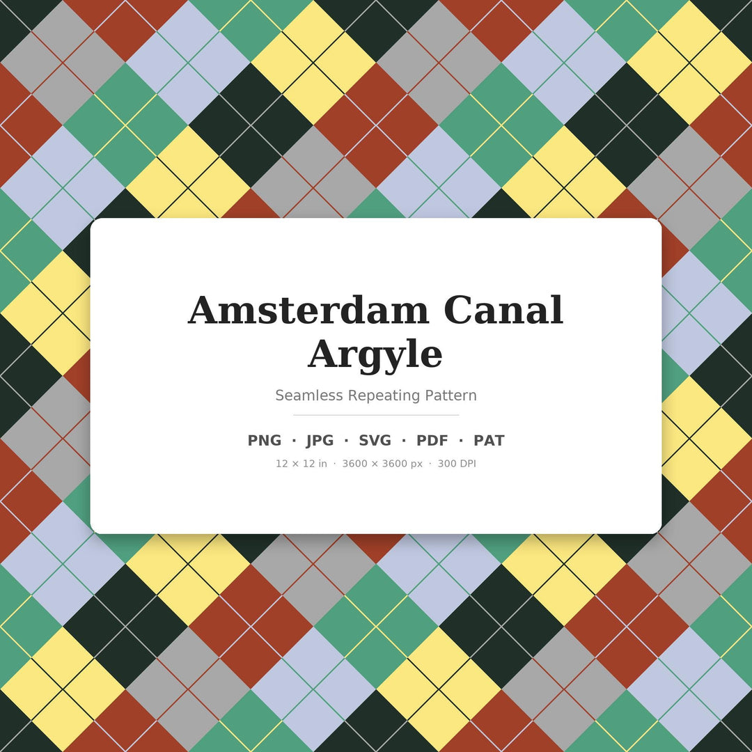 Amsterdam Canal Argyle Digital Paper for Dutch Craft Projects, Seamless Muted Diamond Check for Fabric Printing and Scrapbooking