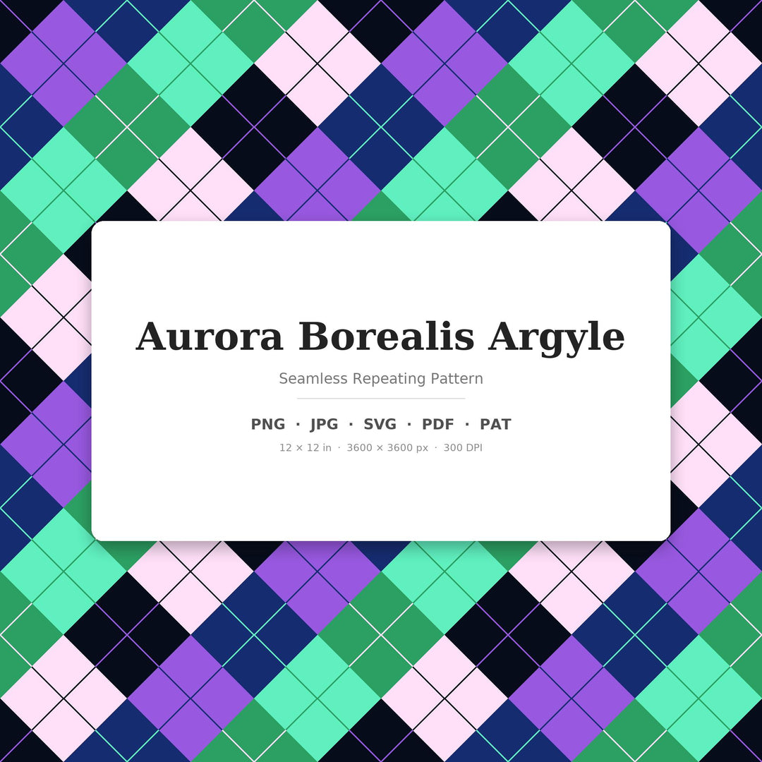 Aurora Borealis Argyle Seamless Pattern | Multi-Color Digital Paper (Digital Download)
