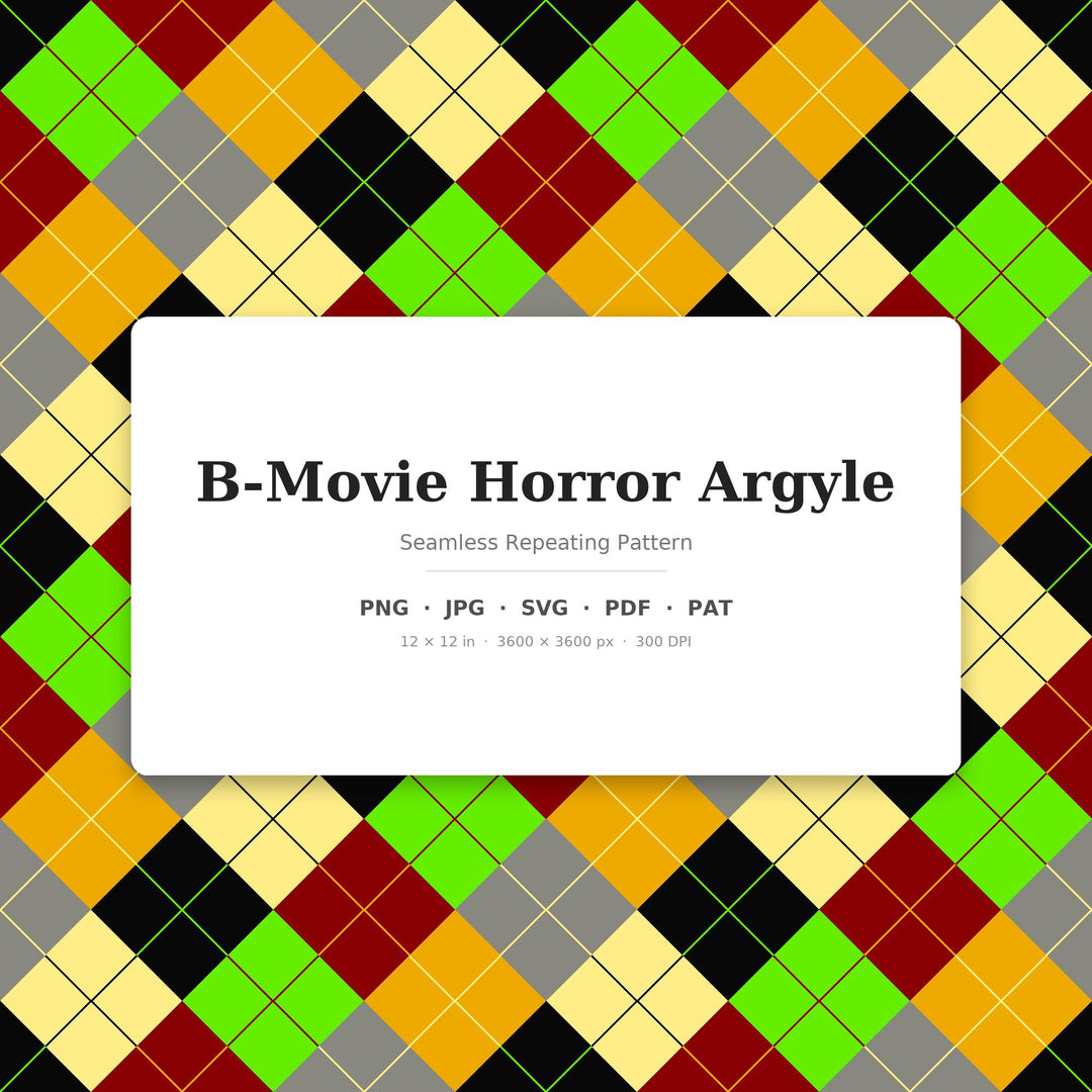 B-Movie Horror Argyle Seamless Pattern | Multi-Color Fabric Design (Digital Download)