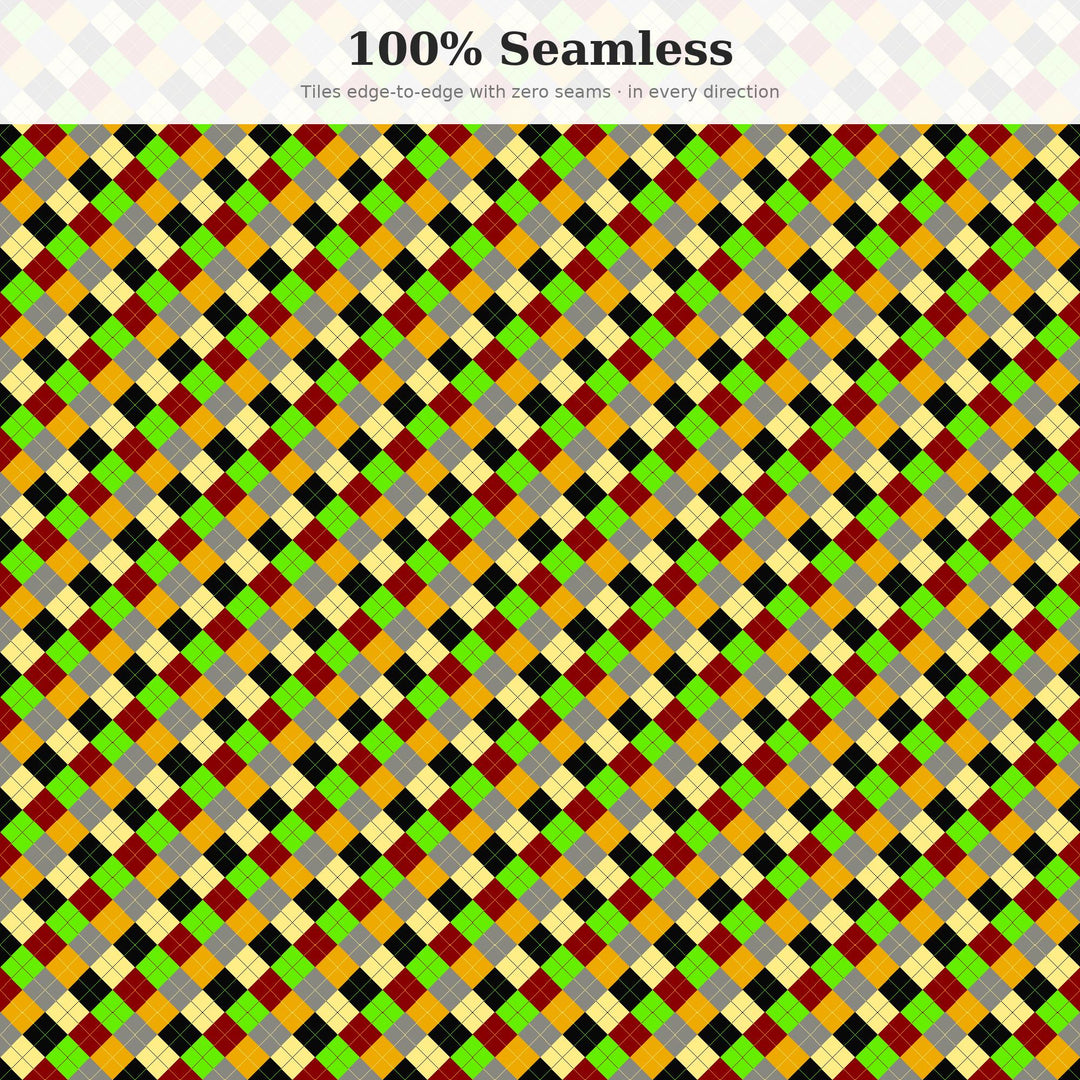 B-Movie Horror Argyle Seamless Pattern | Multi-Color Fabric Design (Digital Download)