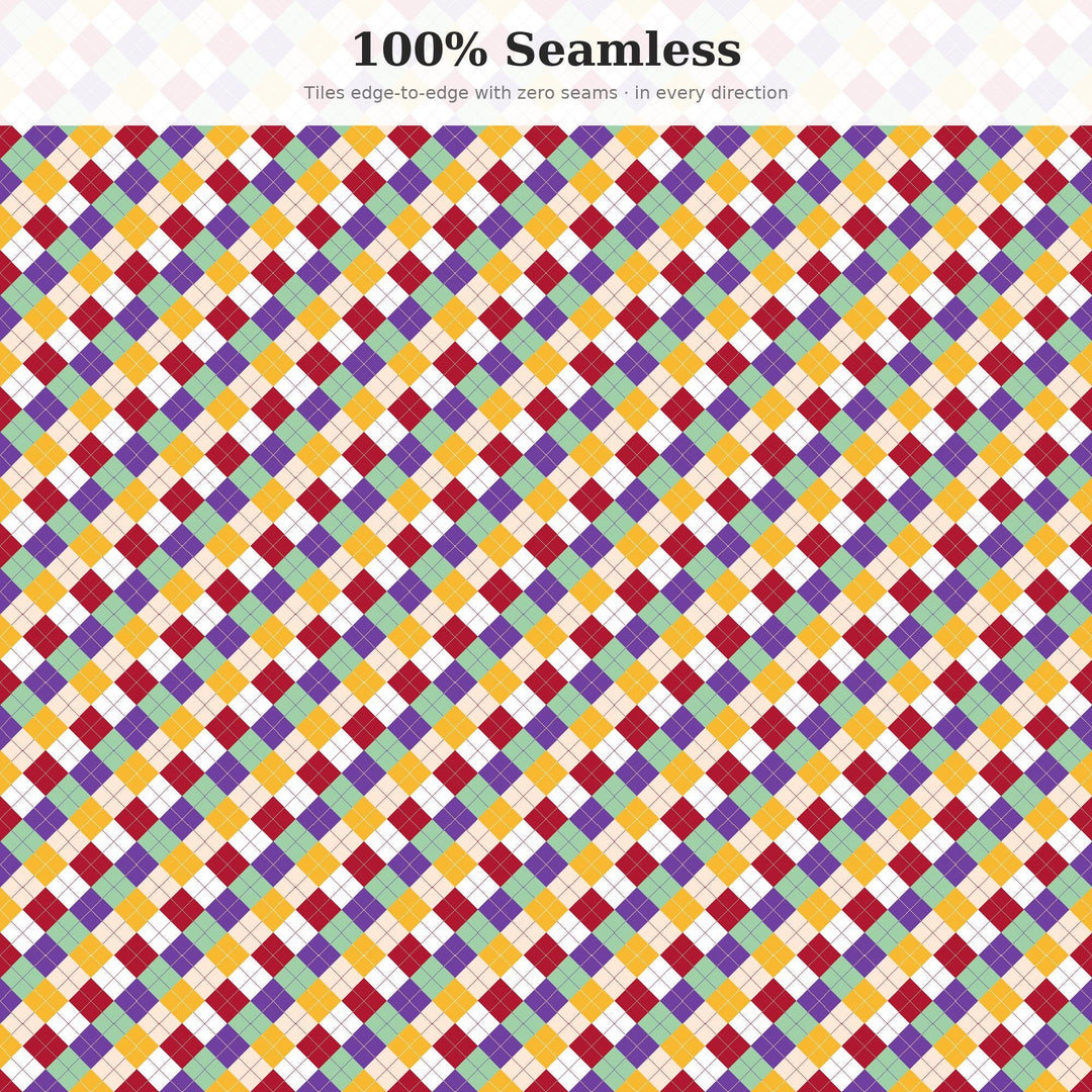 Bali Sunrise Argyle Seamless Pattern | Multi-Color Fabric Design (Digital Download)
