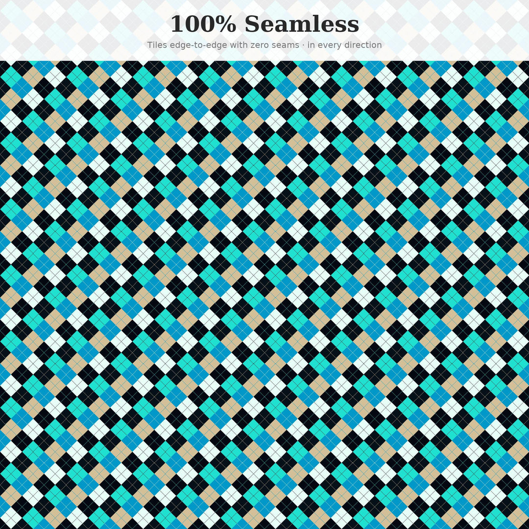 Bioluminescent Bay Argyle Digital Paper for Ocean Craft Projects, Seamless Glowing Diamond Grid for Fabric and Scrapbooking