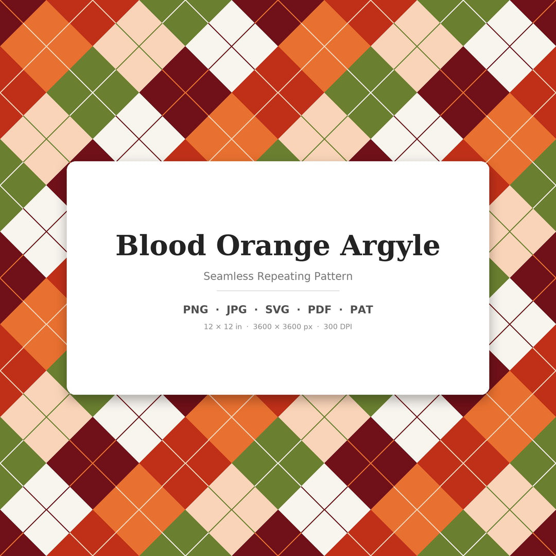 Blood Orange Argyle Digital Paper for Citrus Craft Projects, Seamless Vibrant Diamond Check for Fabric and Scrapbooking