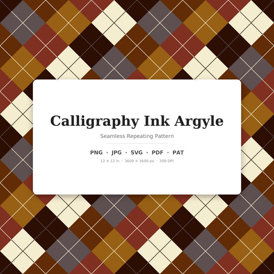 Calligraphy Ink Argyle seamless pattern set — main preview