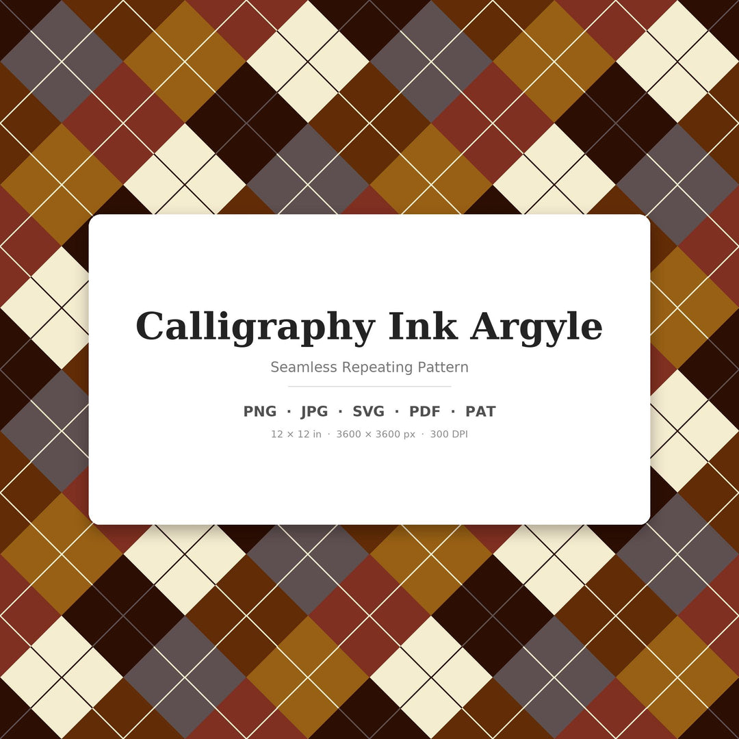 Calligraphy Ink Argyle Seamless Pattern | Multi-Color Repeating Digital Paper (Digital Download)
