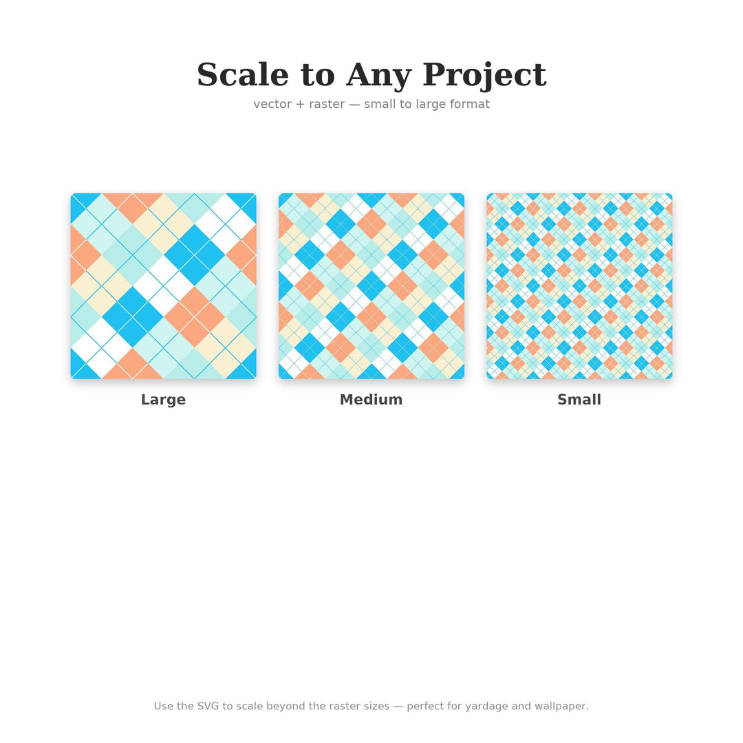Caribbean Shore Argyle Seamless Pattern | Multi-Color Fabric Design (Digital Download)