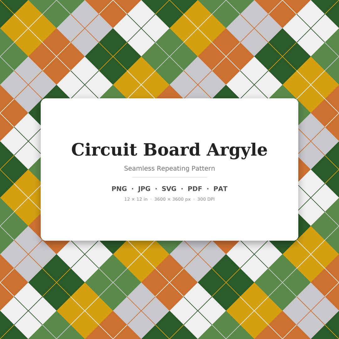 Circuit Board Argyle Seamless Pattern | Multi-Color Fabric Design (Digital Download)