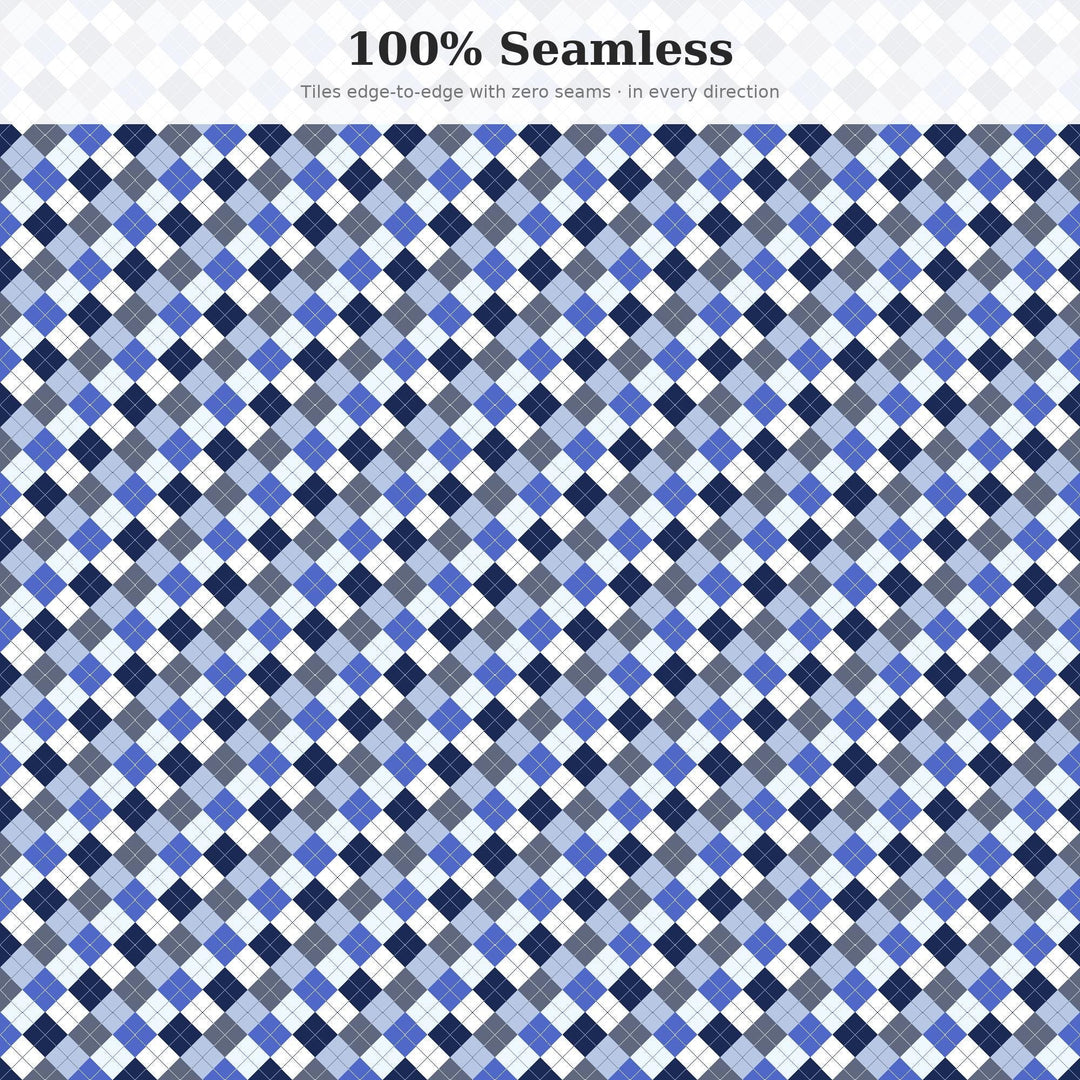Clear Midnight Argyle Seamless Pattern | Multi-Color Fabric Design (Digital Download)