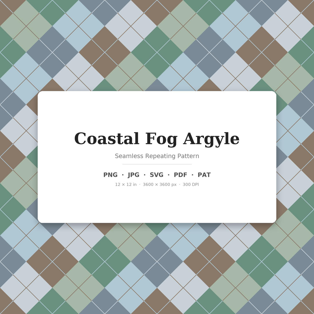 Coastal Argyle Seamless Pattern | Multi-Color Coastal Fog Argyle | .png .jpg .svg .pdf .pat | Digital Paper | Fabric & Surface Design