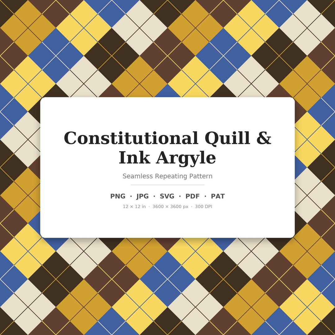 Constitutional Quill Ink Argyle Seamless Pattern | Multi-Color Digital Paper (Digital Download)