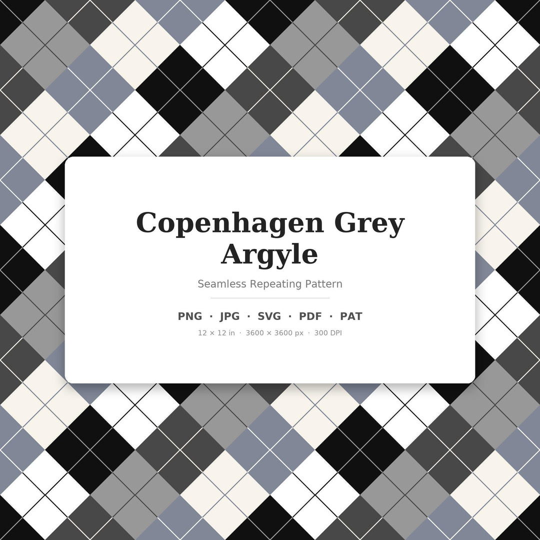 Copenhagen Grey Argyle Seamless Pattern | Fabric, Surface Design (Digital Download)