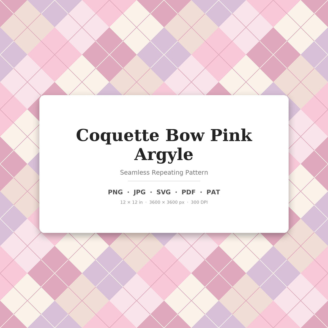 Coquette Bow Pink Argyle Seamless Pattern | Digital Paper (png, jpg, svg, pdf, pat)