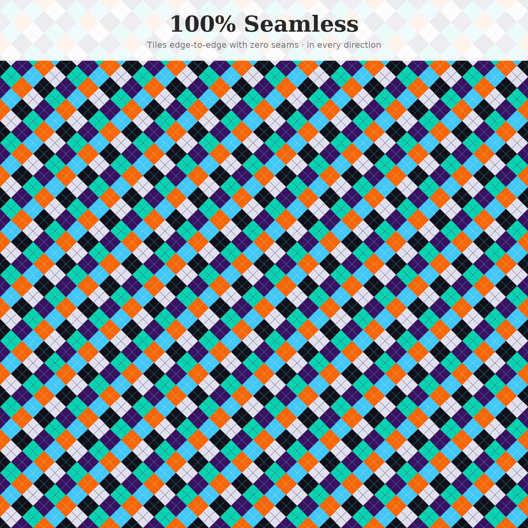 Cyberpunk Argyle Seamless Pattern | Multi-Color Digital Paper (png, jpg, svg, pdf, pat)