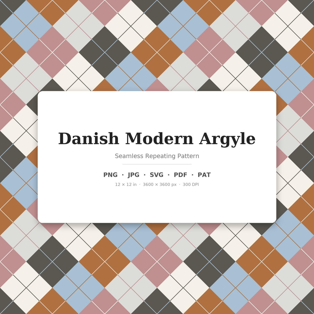 Danish Modern Argyle Seamless Pattern | Multi-Color Fabric Design (Digital Download)